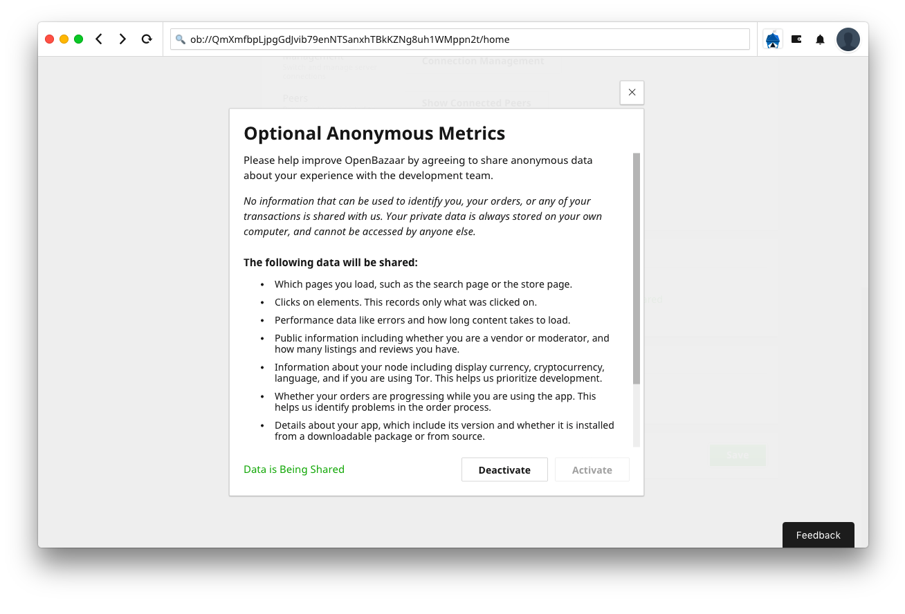 Mobazha Onboarding Screen - Optional Opt-In Metrics